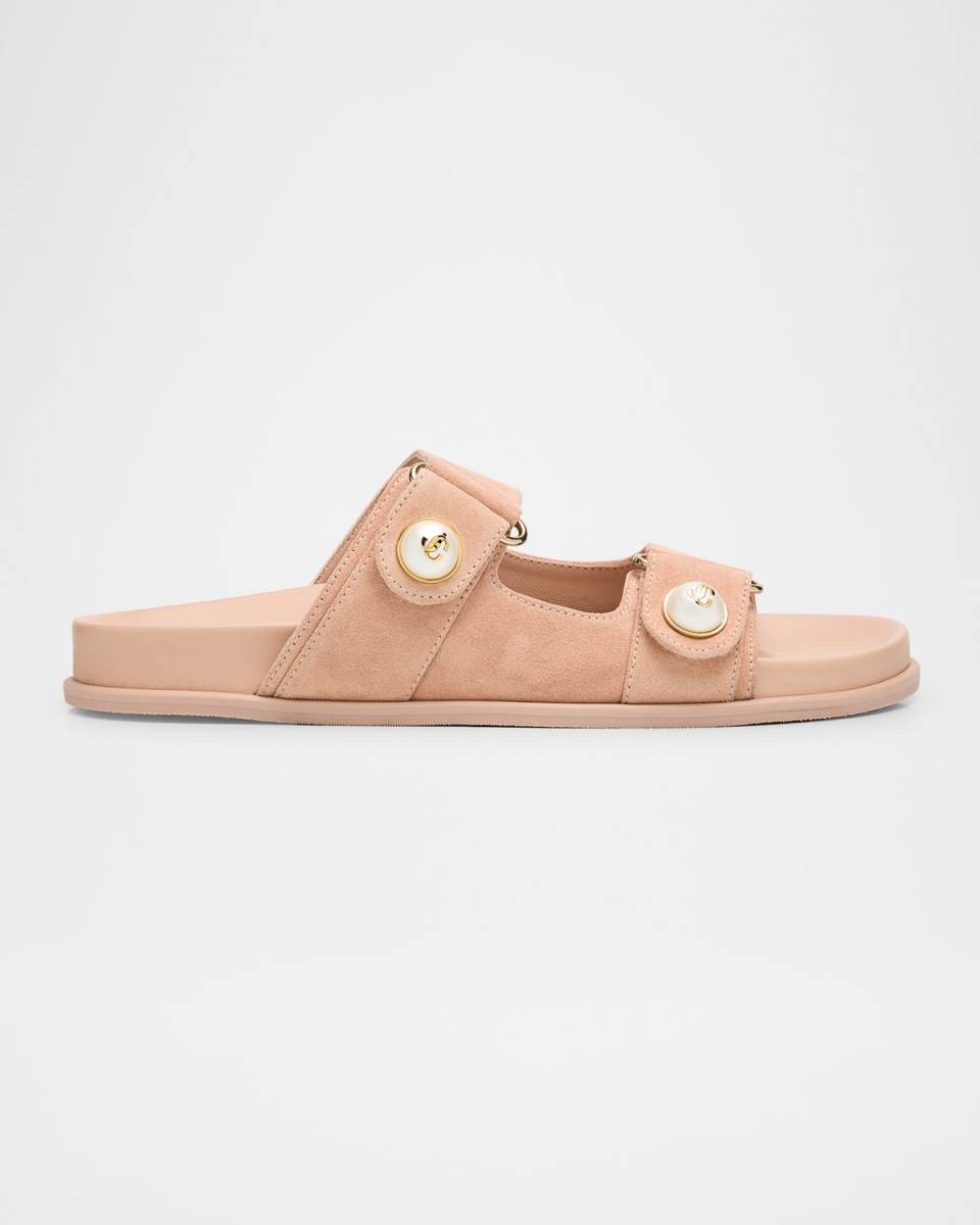 Fayence Suede Pearly Dual-Strap Slide Sandals